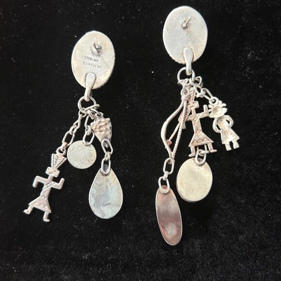 Native American sterling earrings w azurite/lapis/other stones - Picture 6 of 11